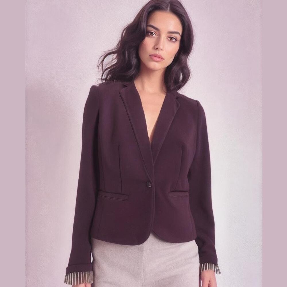 The Limited Purple Plum Ribbon Trim Classic Career Jacket Blazer S